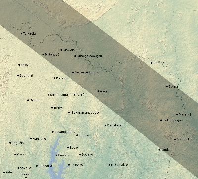 Map of the eclipse path across Côte d'Ivoire (Ivory Coast) on 11/20/1835