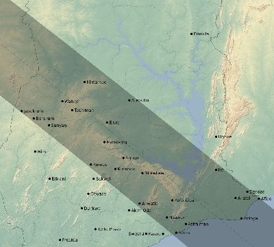 Map of the eclipse path across Ghana on 11/20/1835
