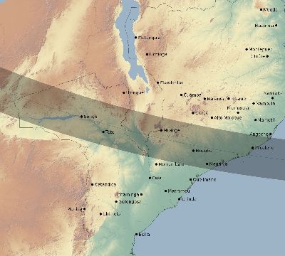 Map of the eclipse path across Mozambique on 11/20/1835