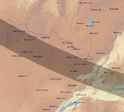 Map of the eclipse path across Zambia on 11/20/1835
