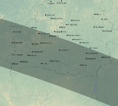 Map of the eclipse path across Belarus on 05/15/1836