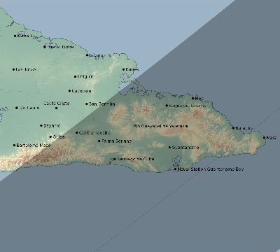 Map of the eclipse path across Cuba on 05/15/1836
