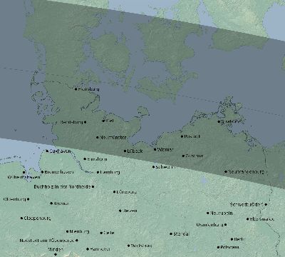 Map of the eclipse path across Germany on 05/15/1836