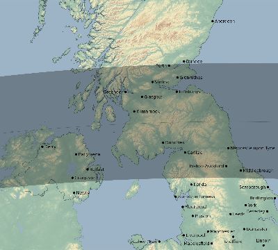 Map of the eclipse path across United Kingdom on 05/15/1836