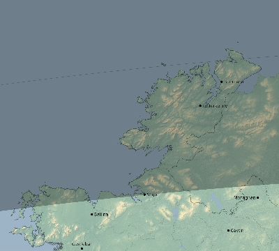 Map of the eclipse path across Ireland on 05/15/1836