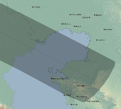 Map of the eclipse path across Kazakhstan on 05/15/1836