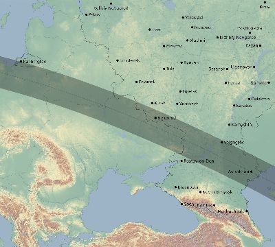 Map of the eclipse path across Russia on 05/15/1836