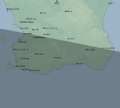Map of the eclipse path across Sweden on 05/15/1836