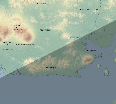 Map of the eclipse path across El Salvador on 05/15/1836