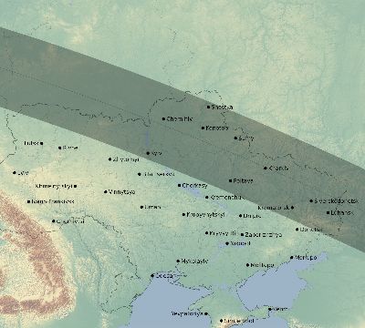 Map of the eclipse path across Ukraine on 05/15/1836