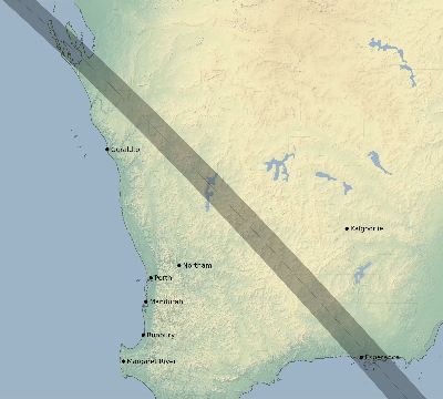 Map of the eclipse path across Australia on 11/09/1836