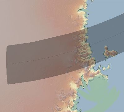 Map of the eclipse path across Antarctica on 03/25/1838
