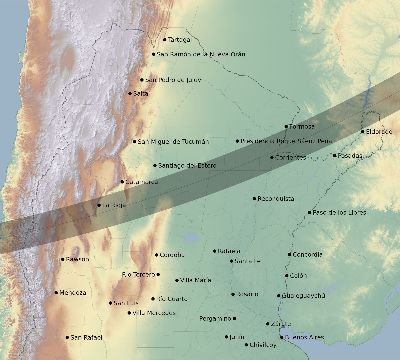 Map of the eclipse path across Argentina on 03/15/1839
