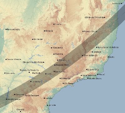 Map of the eclipse path across Brazil on 03/15/1839