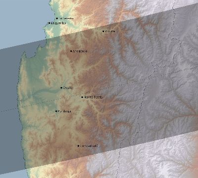 Map of the eclipse path across Chile on 03/15/1839