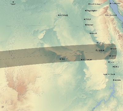Map of the eclipse path across Egypt on 03/15/1839