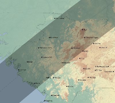 Map of the eclipse path across Guinea on 03/15/1839