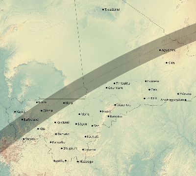 Map of the eclipse path across Mali on 03/15/1839