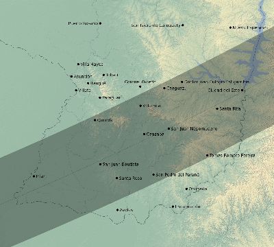 Map of the eclipse path across Paraguay on 03/15/1839