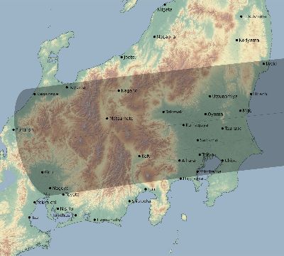 Map of the eclipse path across Japan on 09/07/1839