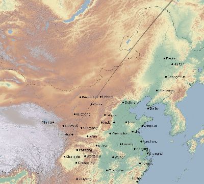 Map of the eclipse path across China on 03/04/1840