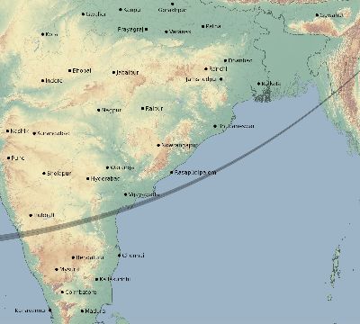 Map of the eclipse path across India on 03/04/1840