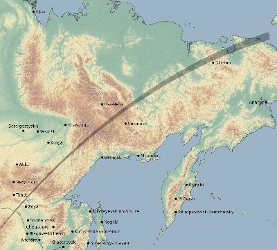 Map of the eclipse path across Russia on 03/04/1840