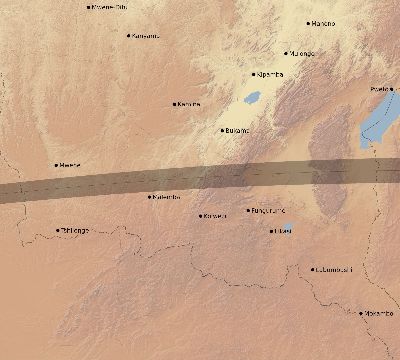 Map of the eclipse path across DR Congo on 08/27/1840