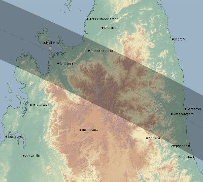 Map of the eclipse path across Madagascar on 08/27/1840
