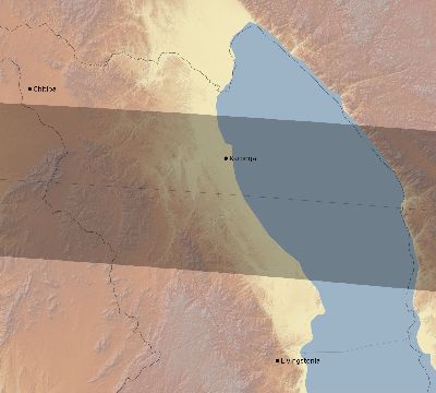 Map of the eclipse path across Malawi on 08/27/1840