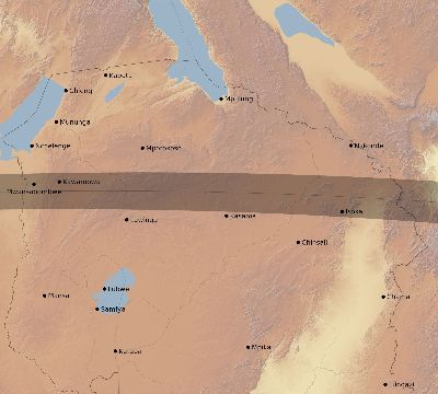 Map of the eclipse path across Zambia on 08/27/1840