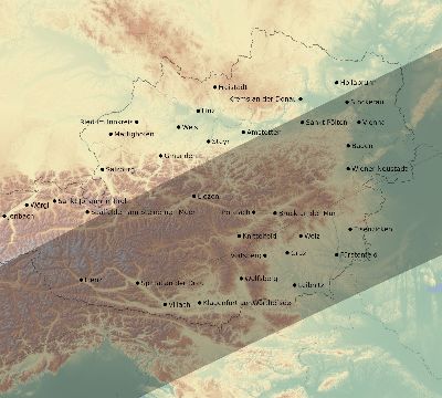 Map of the eclipse path across Austria on 07/08/1842