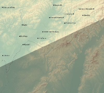 Map of the eclipse path across Czechia on 07/08/1842
