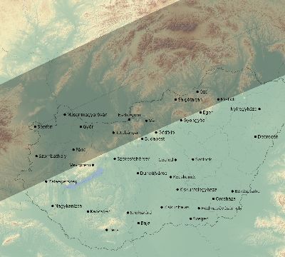 Map of the eclipse path across Hungary on 07/08/1842