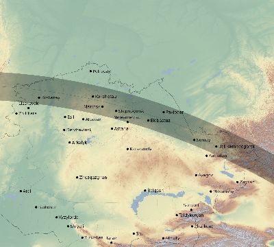 Map of the eclipse path across Kazakhstan on 07/08/1842