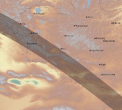 Map of the eclipse path across Mongolia on 07/08/1842