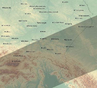 Map of the eclipse path across Poland on 07/08/1842