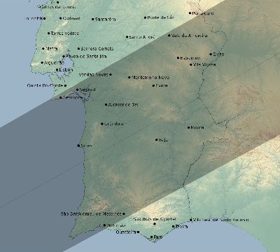Map of the eclipse path across Portugal on 07/08/1842
