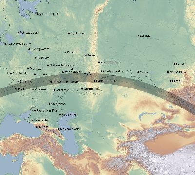 Map of the eclipse path across Russia on 07/08/1842