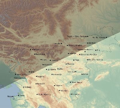 Map of the eclipse path across Slovenia on 07/08/1842