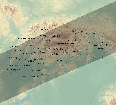 Map of the eclipse path across Slovakia on 07/08/1842