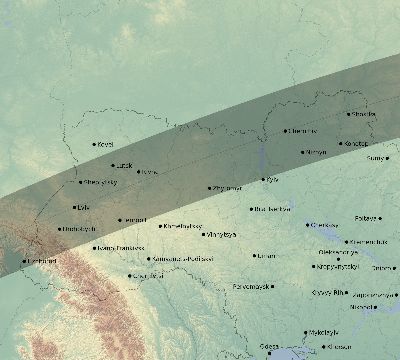 Map of the eclipse path across Ukraine on 07/08/1842