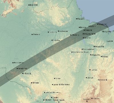 Map of the eclipse path across Brazil on 12/31/1842