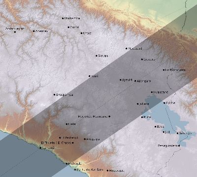 Map of the eclipse path across Peru on 12/31/1842
