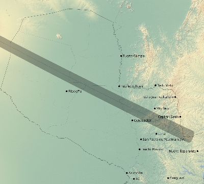Map of the eclipse path across Paraguay on 06/27/1843