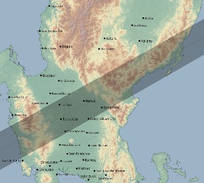 Map of the eclipse path across Philippines on 12/21/1843