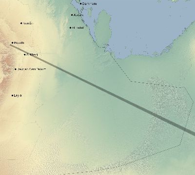 Map of the eclipse path across Saudi Arabia on 12/21/1843