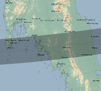 Map of the eclipse path across Thailand on 12/21/1843