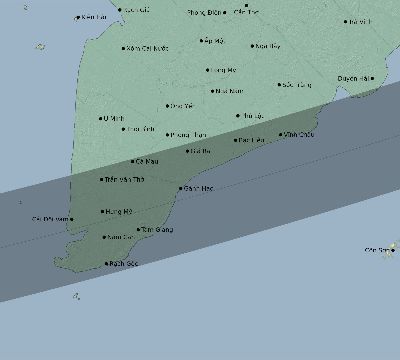 Map of the eclipse path across Vietnam on 12/21/1843