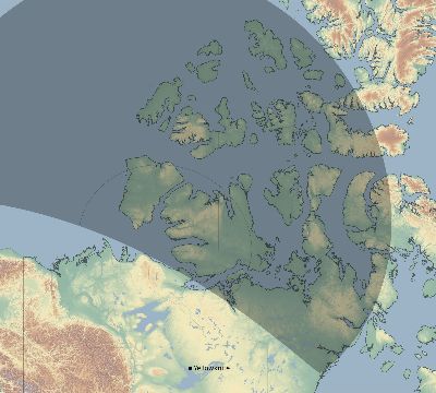 Map of the eclipse path across Canada on 05/06/1845